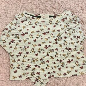 Kohl's Floral Long Sleeve Top - Cream and Burgundy
